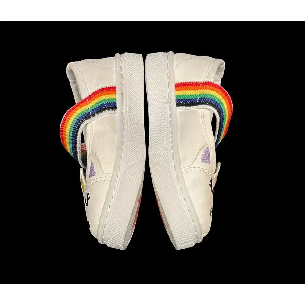 OOMPHIES Toddler Girl Slip On Mary Jane Unicorn Shoes Rainbow Strap Sz 5